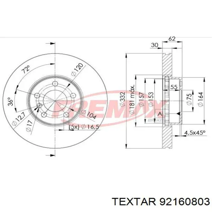 Тормоз дисковый передний Textar 92160803 цена, от 98.77 USD