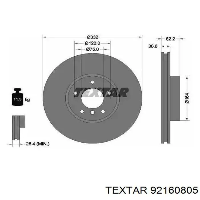 Диск тормозной передний TEXTAR 92160805