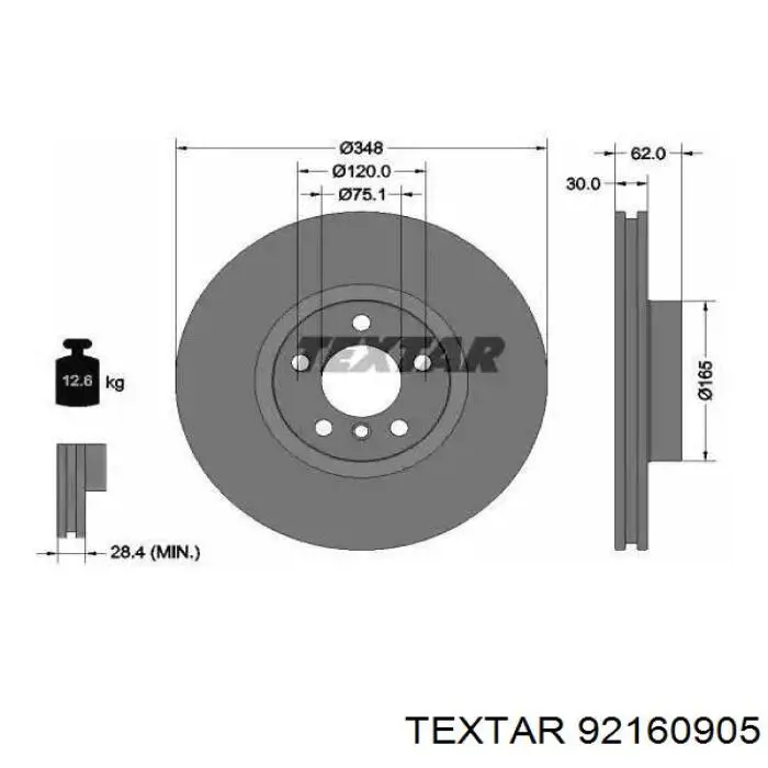 92160905 Textar диск тормозной передний
