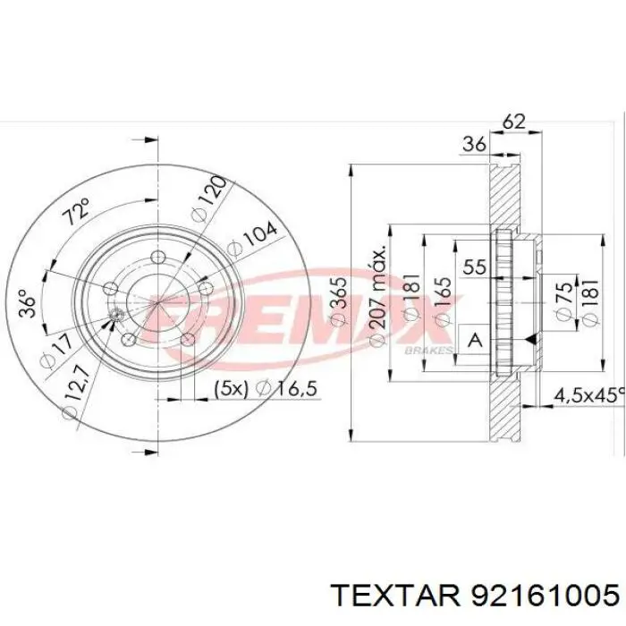 Передний тормозной диск Textar 92161005