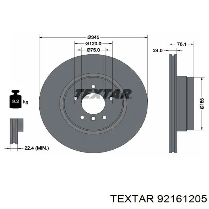 Диск гальмівний задній 92161205 Textar