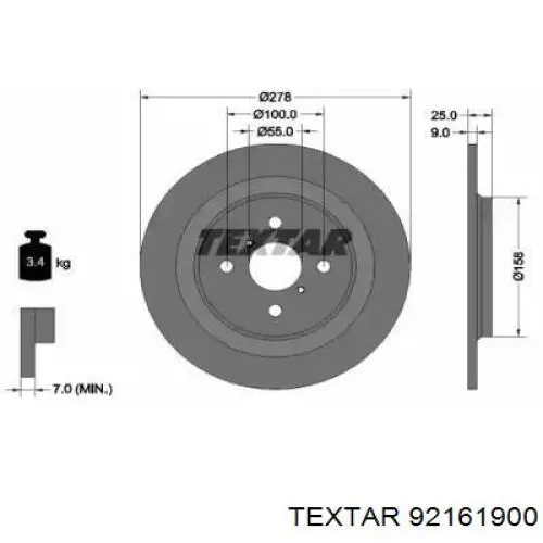 92161900 Textar диск тормозной задний