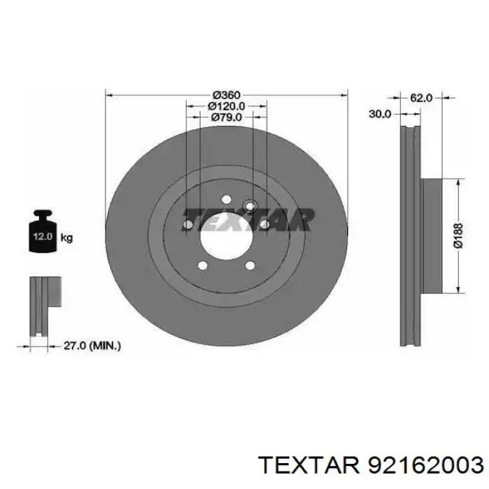 92162003 Textar диск тормозной передний