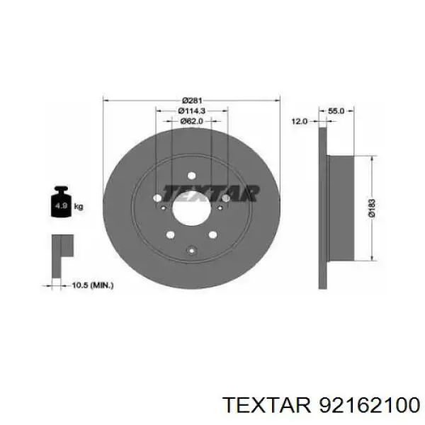 Тормозные диски 92162100 Textar