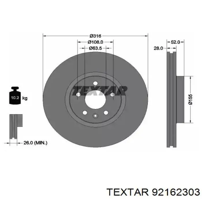 92162303 Textar Диск тормозной передний