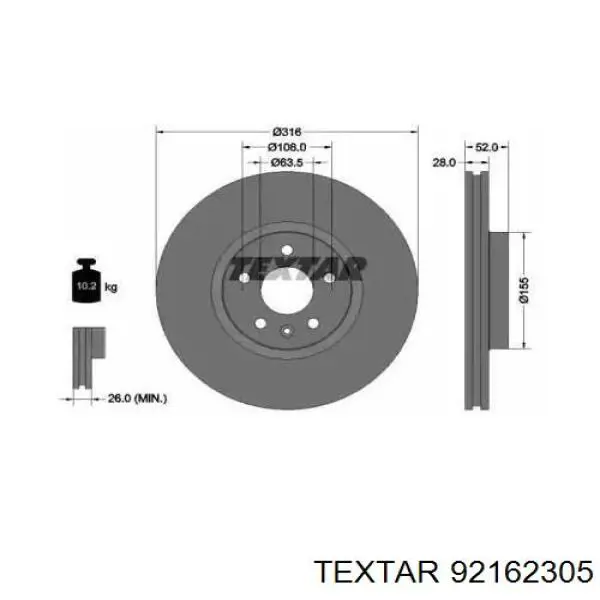 Передние тормозные диски 92162305 Textar