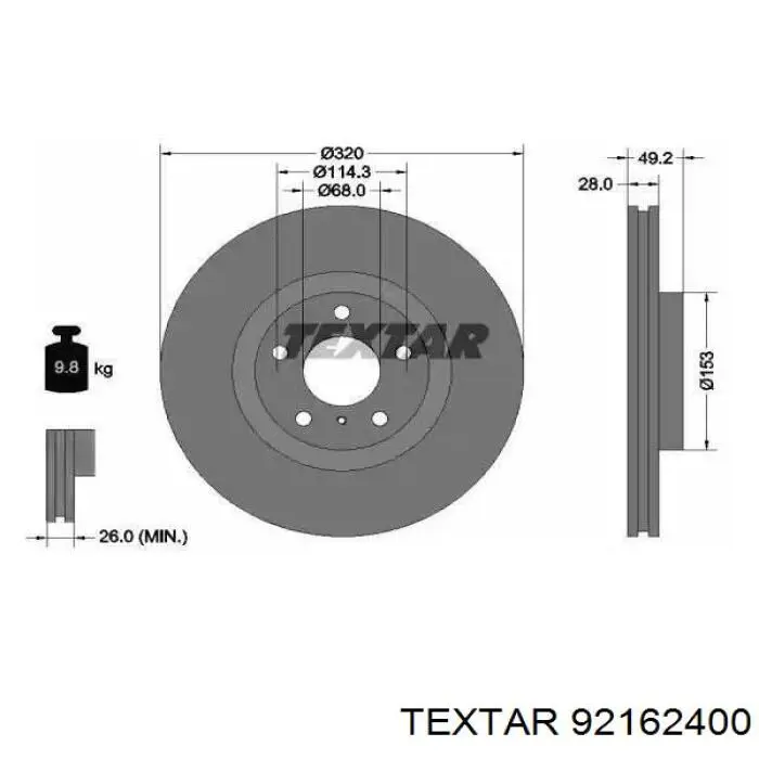 Передние тормозные диски 92162400 Textar