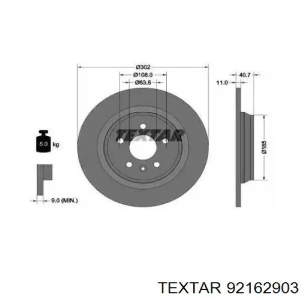 Disco de freno trasero 92162903 Textar