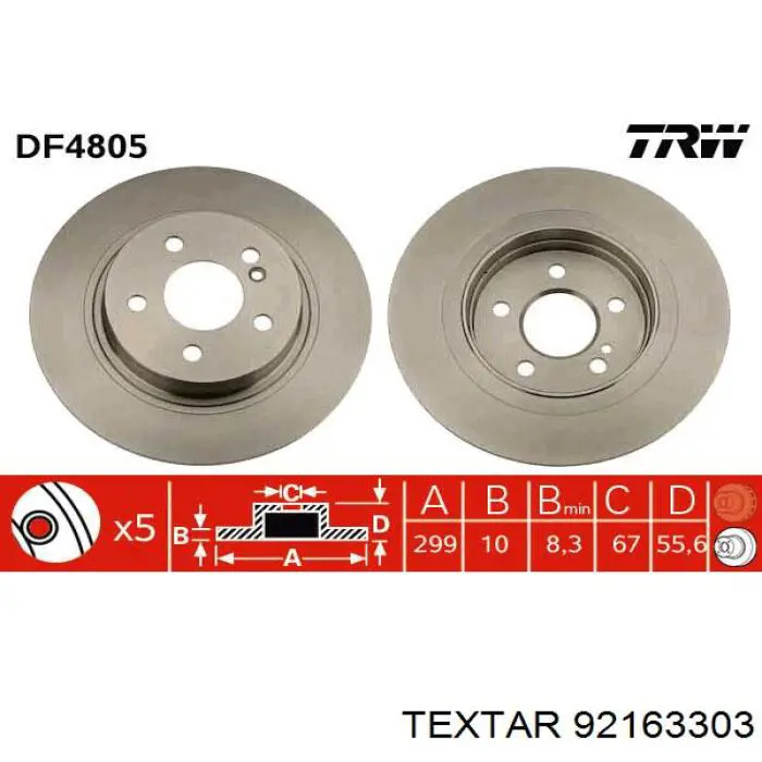 Задний тормозной диск Textar 92163303 цена, от 48.17 USD
