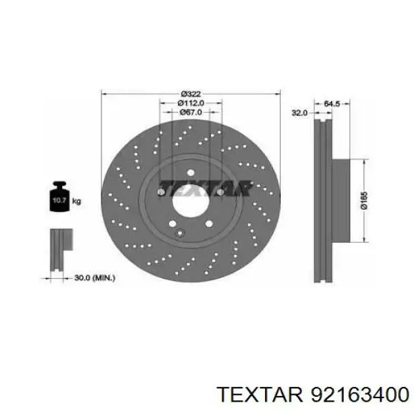 Передние тормозные диски 92163400 Textar