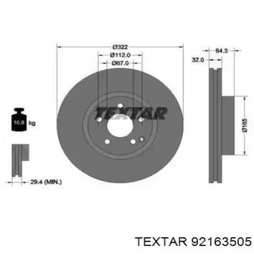 92163505 Textar disco do freio dianteiro