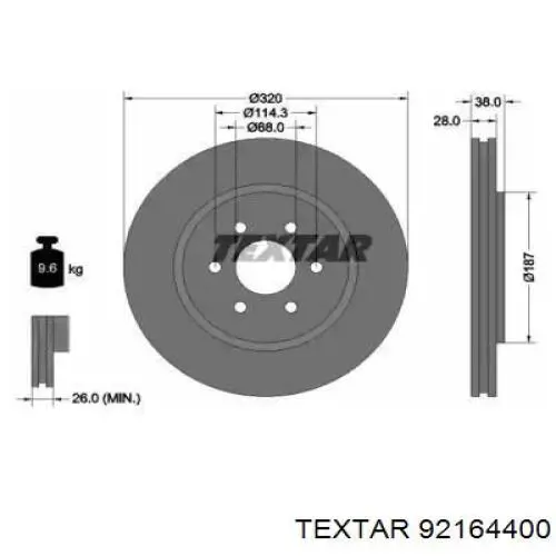 92164400 Textar диск тормозной передний