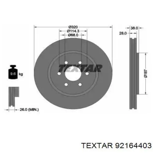 92164403 Textar диск тормозной передний