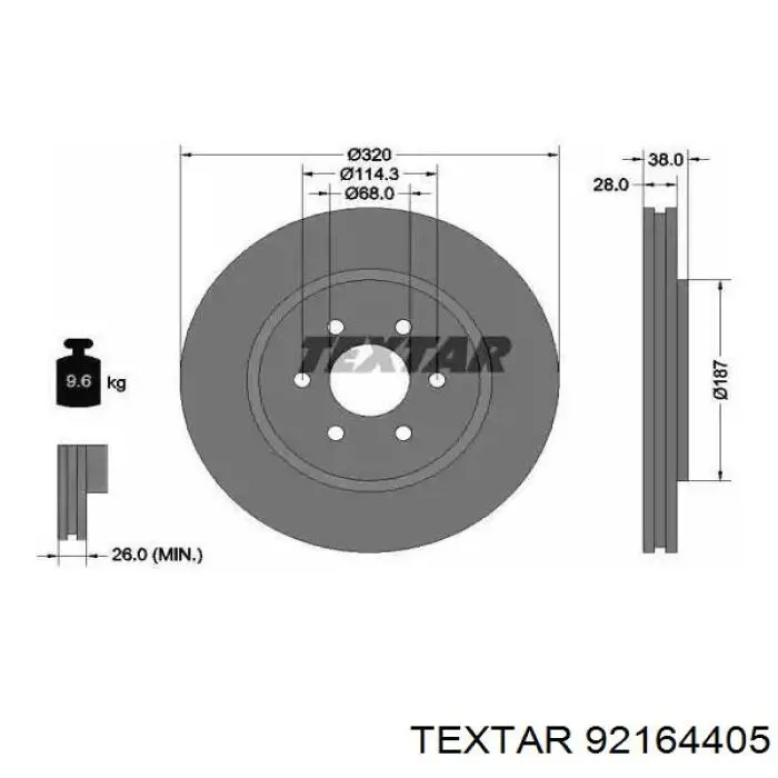Передние тормозные диски 92164405 Textar