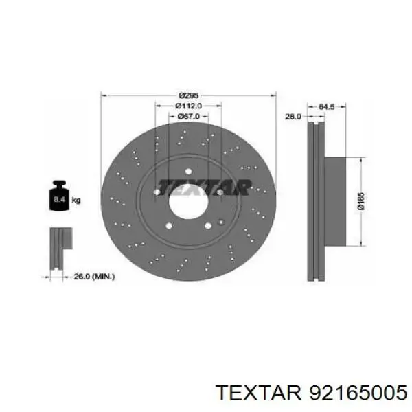 Передние тормозные диски 92165005 Textar