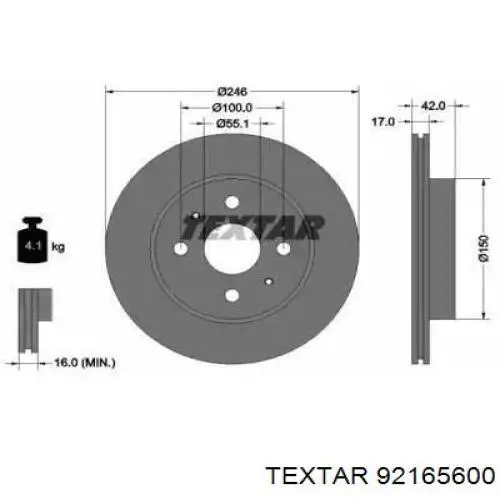 Передние тормозные диски 92165600 Textar