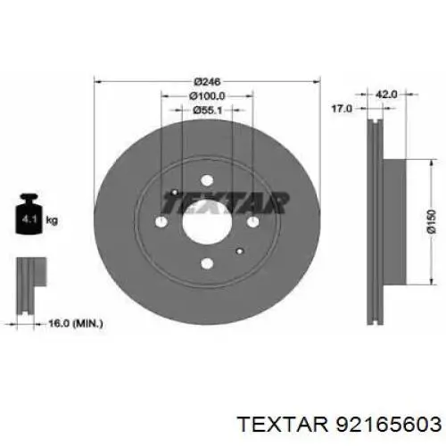 Передние тормозные диски 92165603 Textar