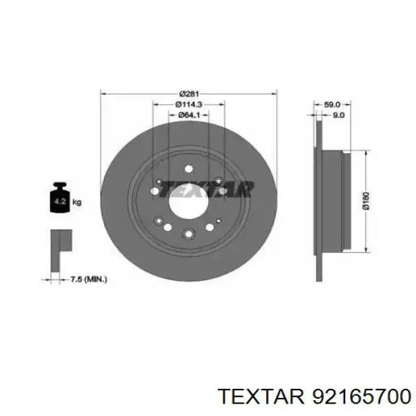 Тормозные диски 92165700 Textar