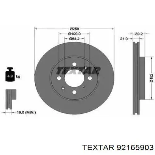 92165903 Textar disco do freio dianteiro