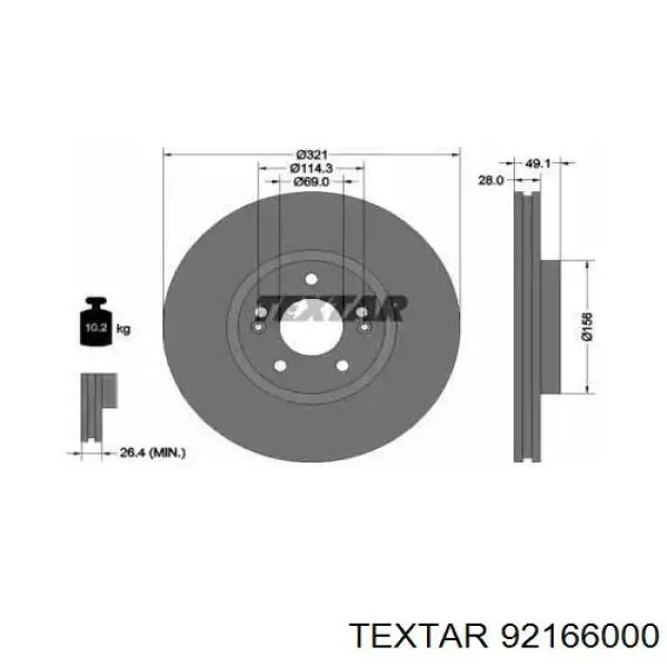 Передние тормозные диски 92166000 Textar