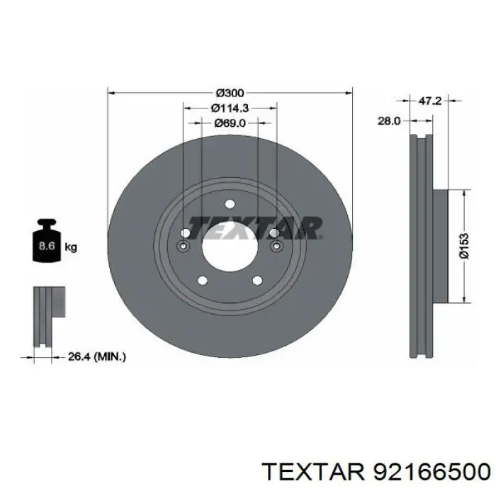 Тормоз дисковый передний Textar 92166500 цена, от 52.96 USD
