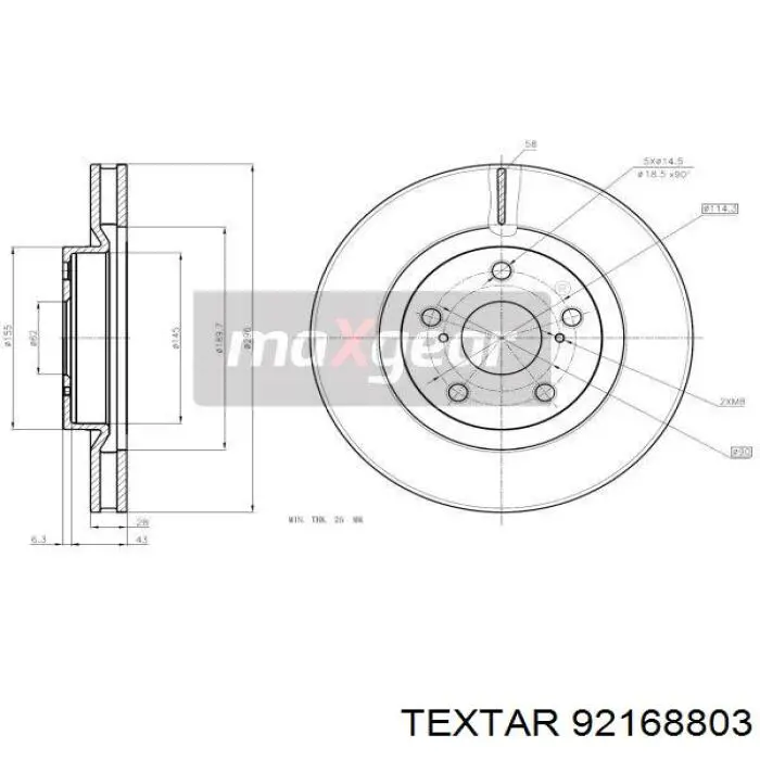 Тормоз дисковый передний Textar 92168803 цена, от 50.67 USD