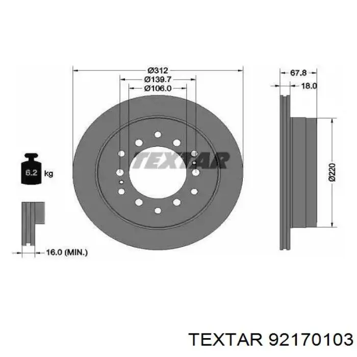 Тормозные диски 92170103 Textar