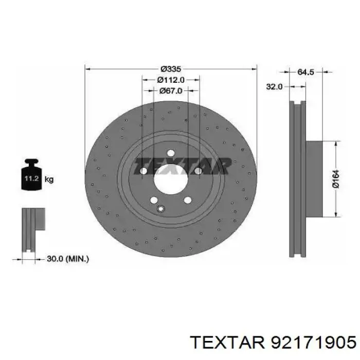 92171905 Textar диск тормозной передний