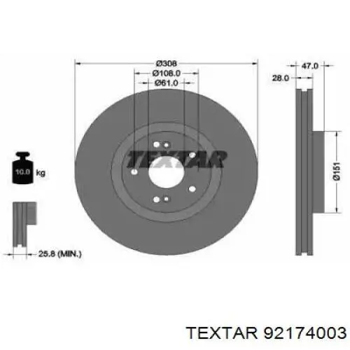 92174003 Textar диск тормозной передний