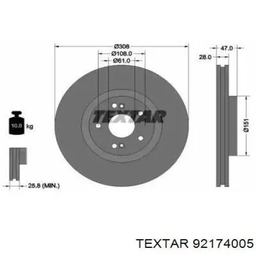 Передние тормозные диски 92174005 Textar