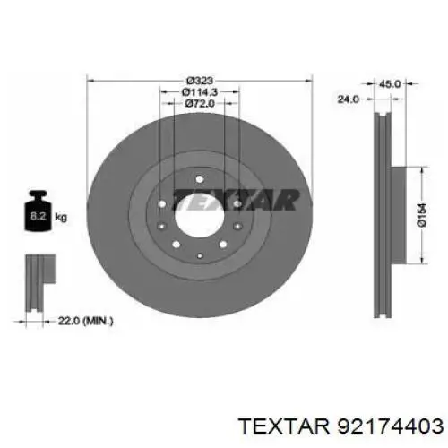 Передние тормозные диски 92174403 Textar