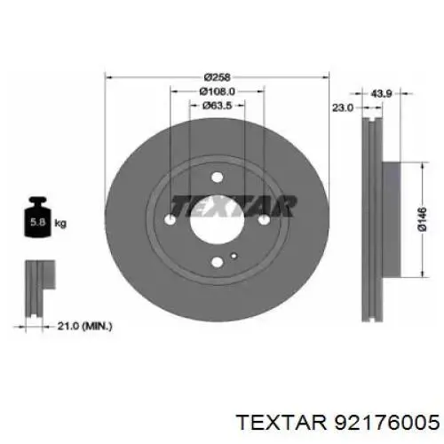 92176005 Textar disco do freio dianteiro