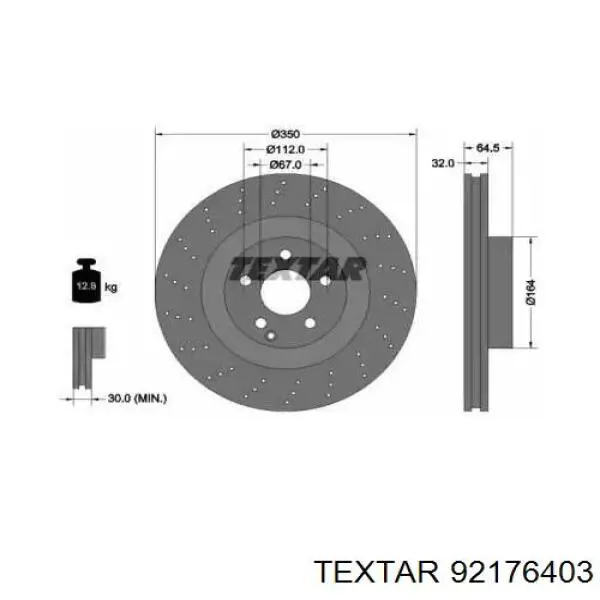 92176403 Textar диск тормозной передний