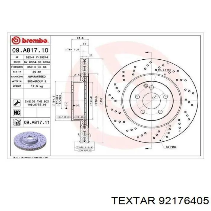 Передние тормозные диски 92176405 Textar