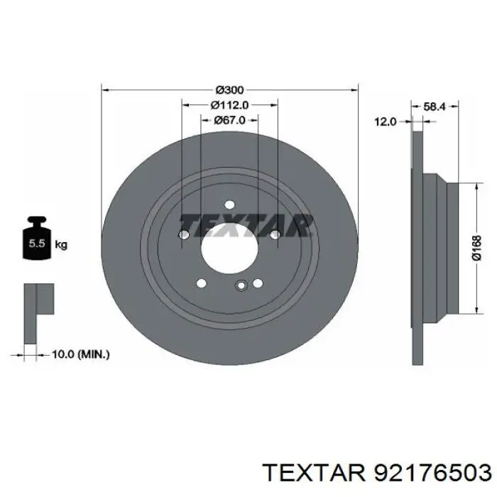 92176503 Textar диск тормозной задний