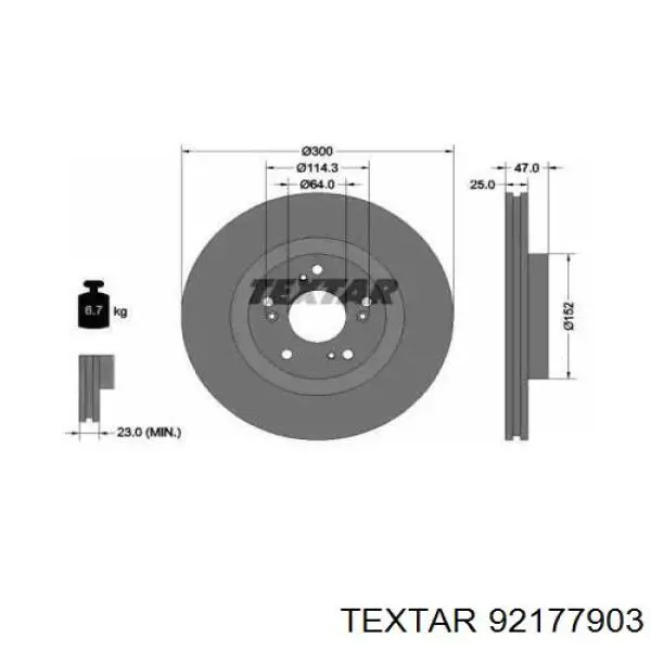 Передние тормозные диски 92177903 Textar