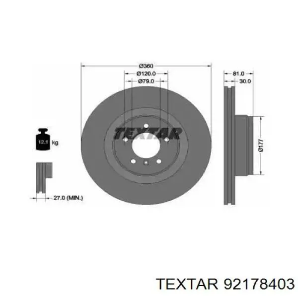 Передние тормозные диски 92178403 Textar