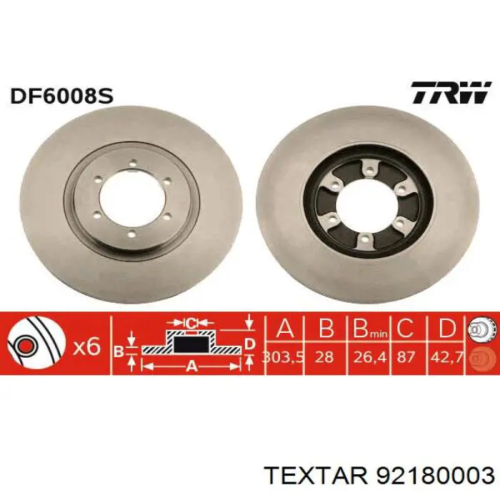 Тормоз дисковый передний Textar 92180003 цена, от 77.64 USD