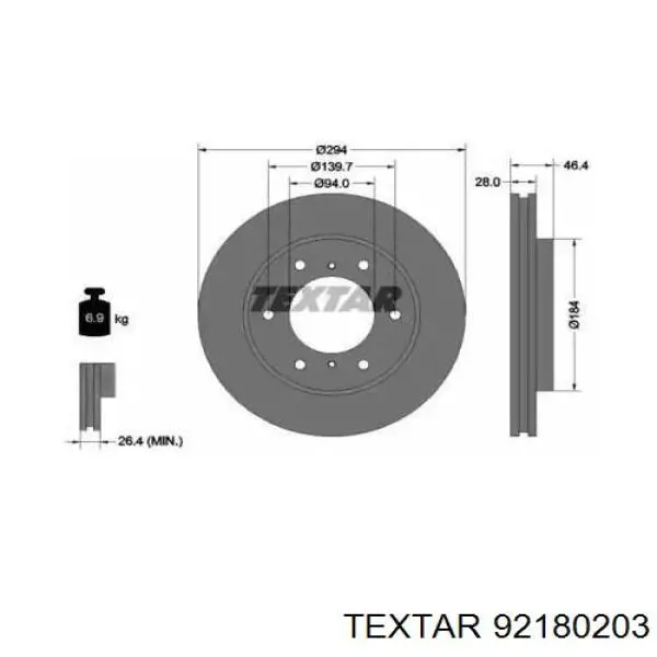 Тормоз дисковый передний Textar 92180203 цена, от 48.14 USD