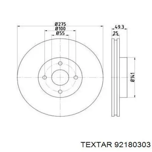 92180303 Textar диск тормозной передний