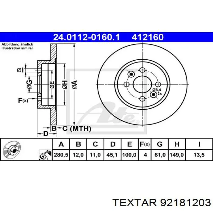 Задний тормозной диск Textar 92181203 цена, от 32.37 USD