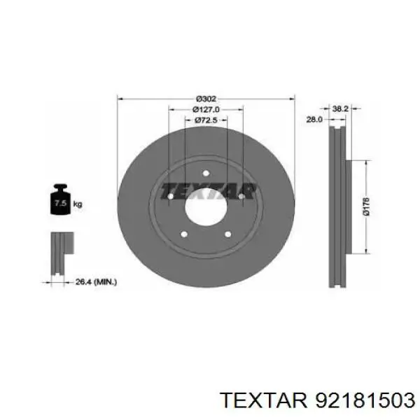 Передние тормозные диски 92181503 Textar