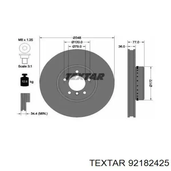 92182425 Textar Диск тормозной передний