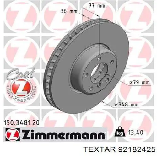 Тормоз дисковый передний Textar 92182425 цена, от 110.14 USD