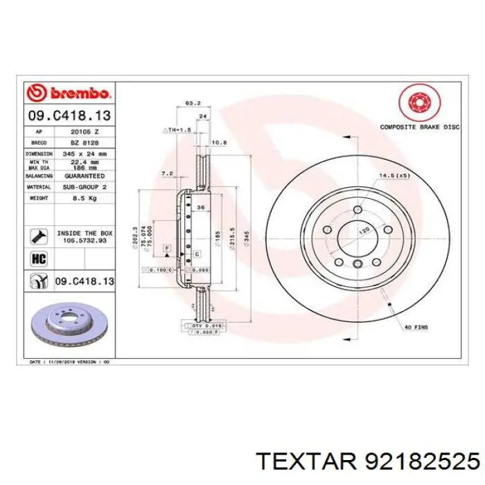 Задний тормозной диск Textar 92182525 цена, от 76.07 USD