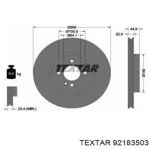 92183503 Textar диск тормозной передний