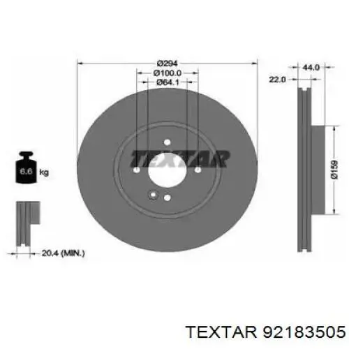 92183505 Textar disco do freio dianteiro