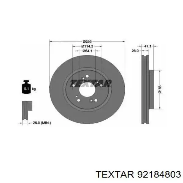 Freno de disco delantero 92184803 Textar