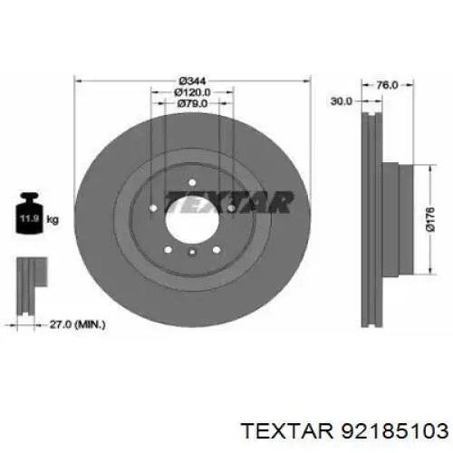 92185103 Textar передние тормозные диски