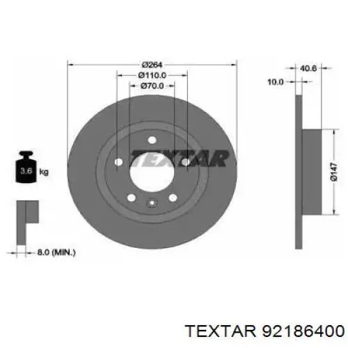 Тормозные диски 92186400 Textar